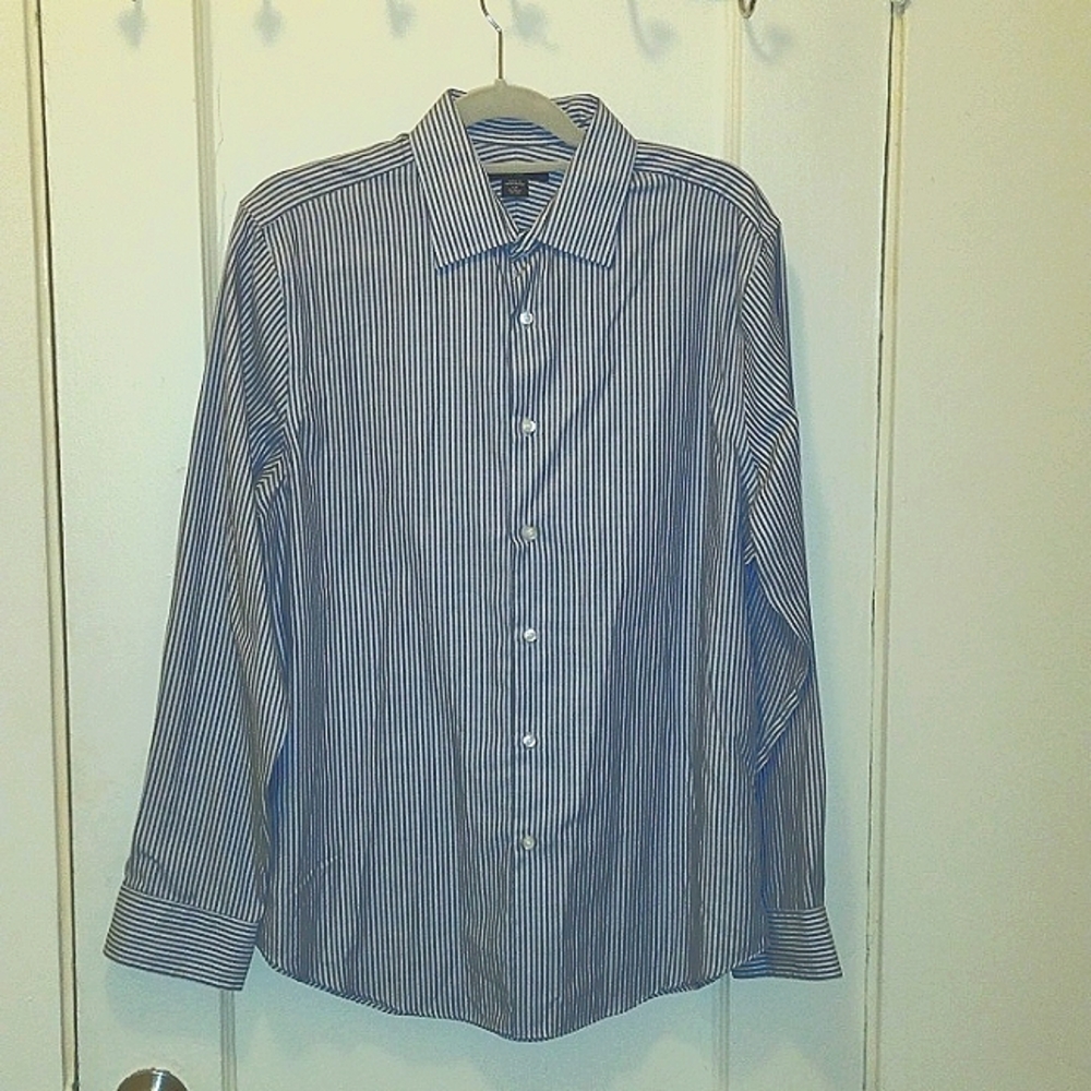 Structure Fitted Man Dress Shirt, L/G, 16-16 1/2, 34-35, Long Sleeve, Stripes